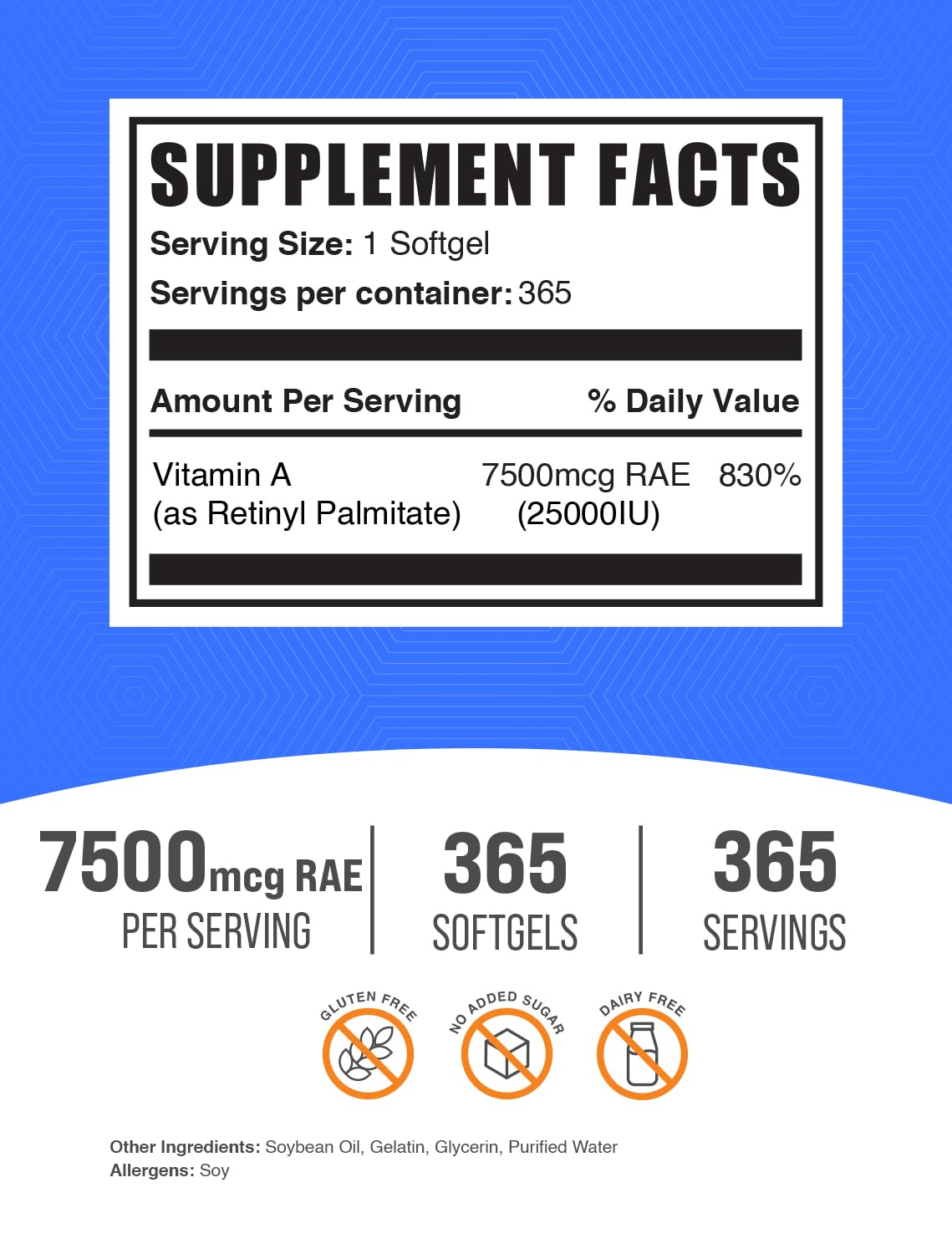 BulkSupplements Vitamin A 25000 IU Softgels, 365 Count
