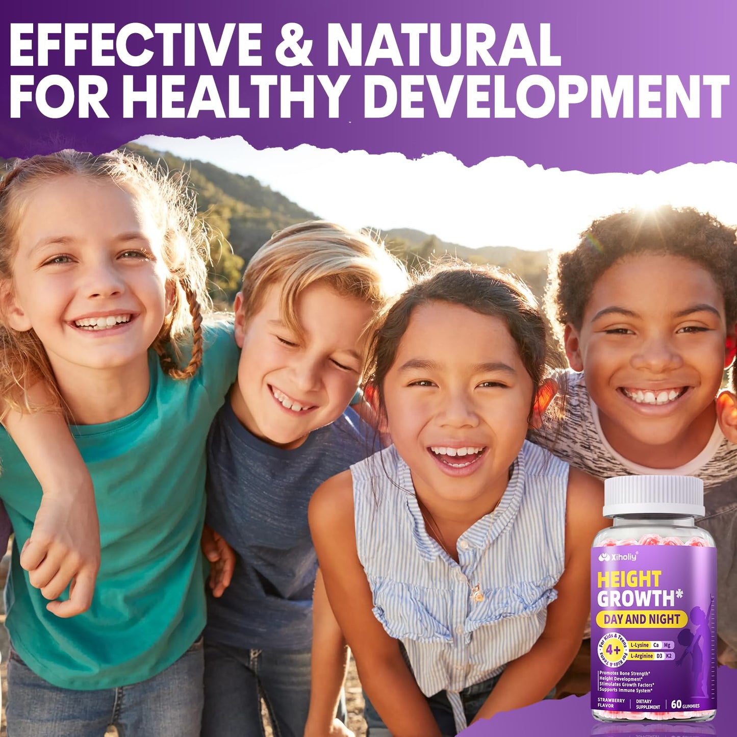XIHOLIY Height Growth Gummies for Kids & Teens - Natural Vitamin Growth Supplement Gummy 60 Count
