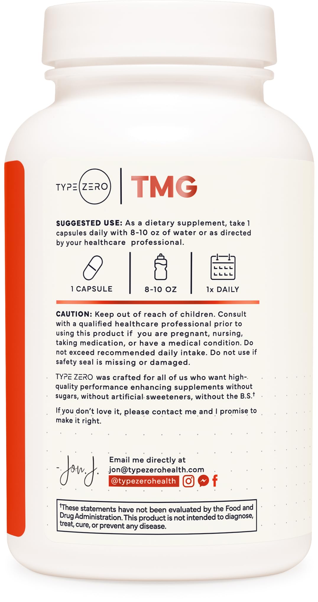 Type Zero Clean TMG (Trimethylglycine) 750mg Capsules, 120 Count