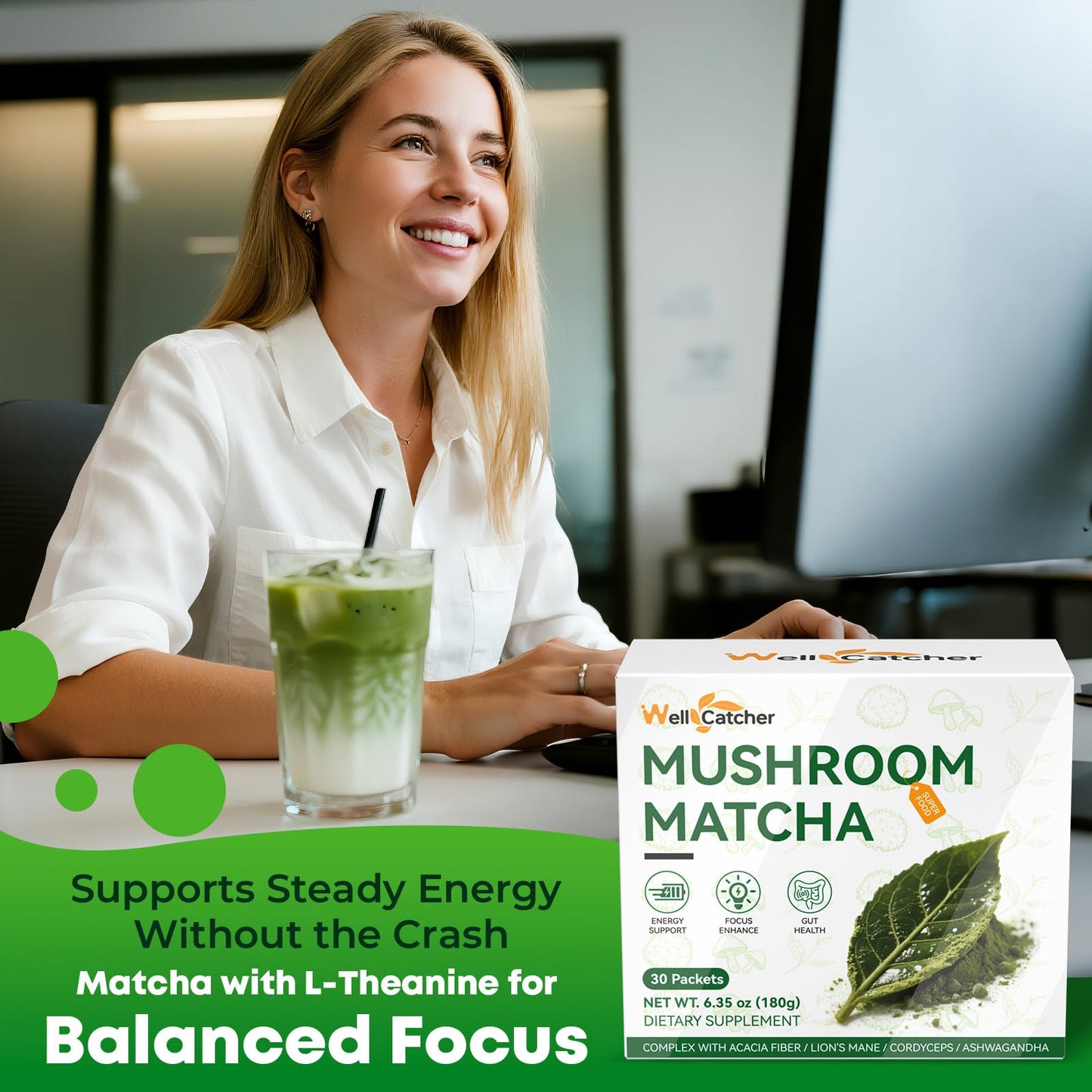 Wellcatcher Mushroom Matcha Powder 6.4 Ounce