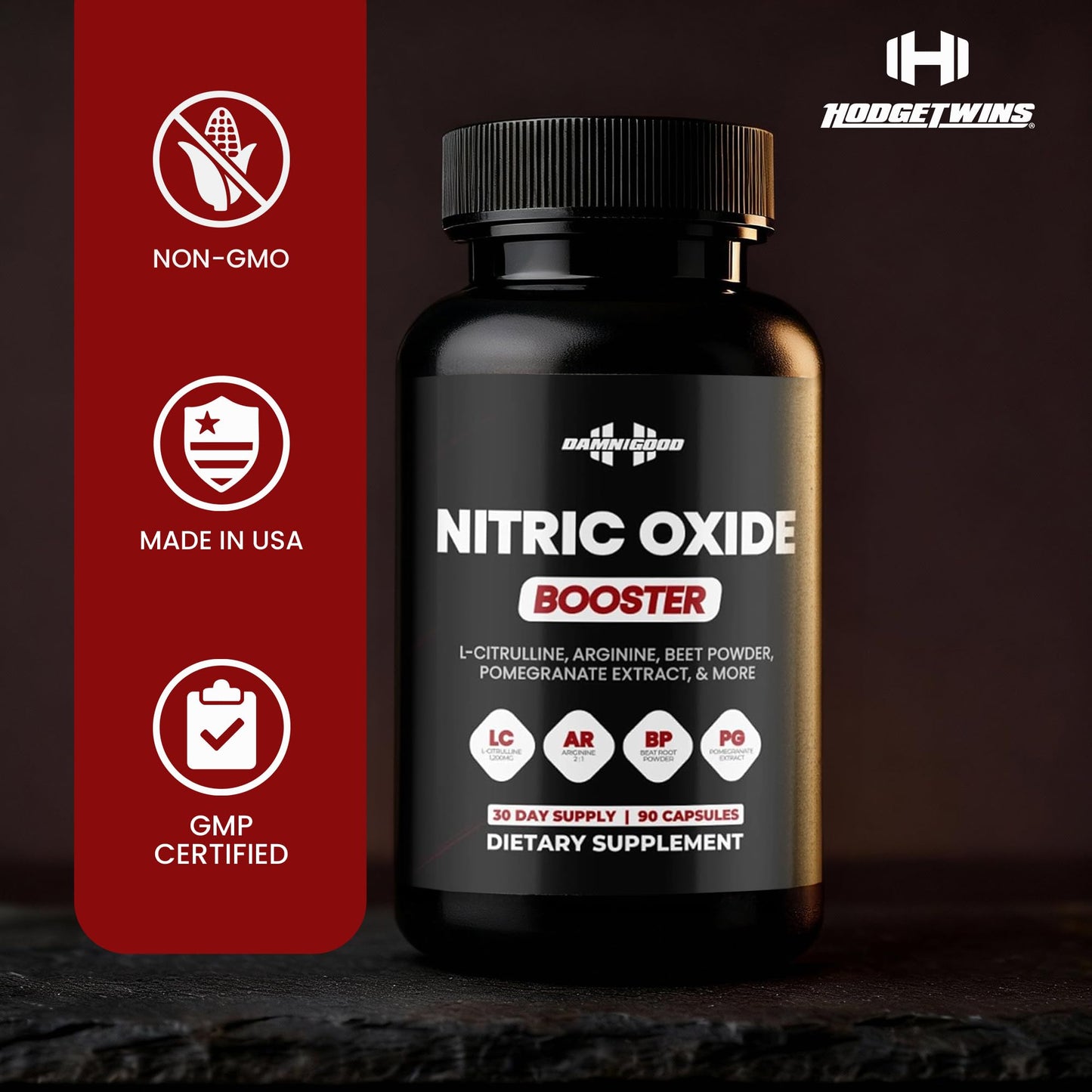 DAMN GOOD Hodge Twins Nitric Oxide, L-Arginine & L-Citrulline Capsules 90 Count