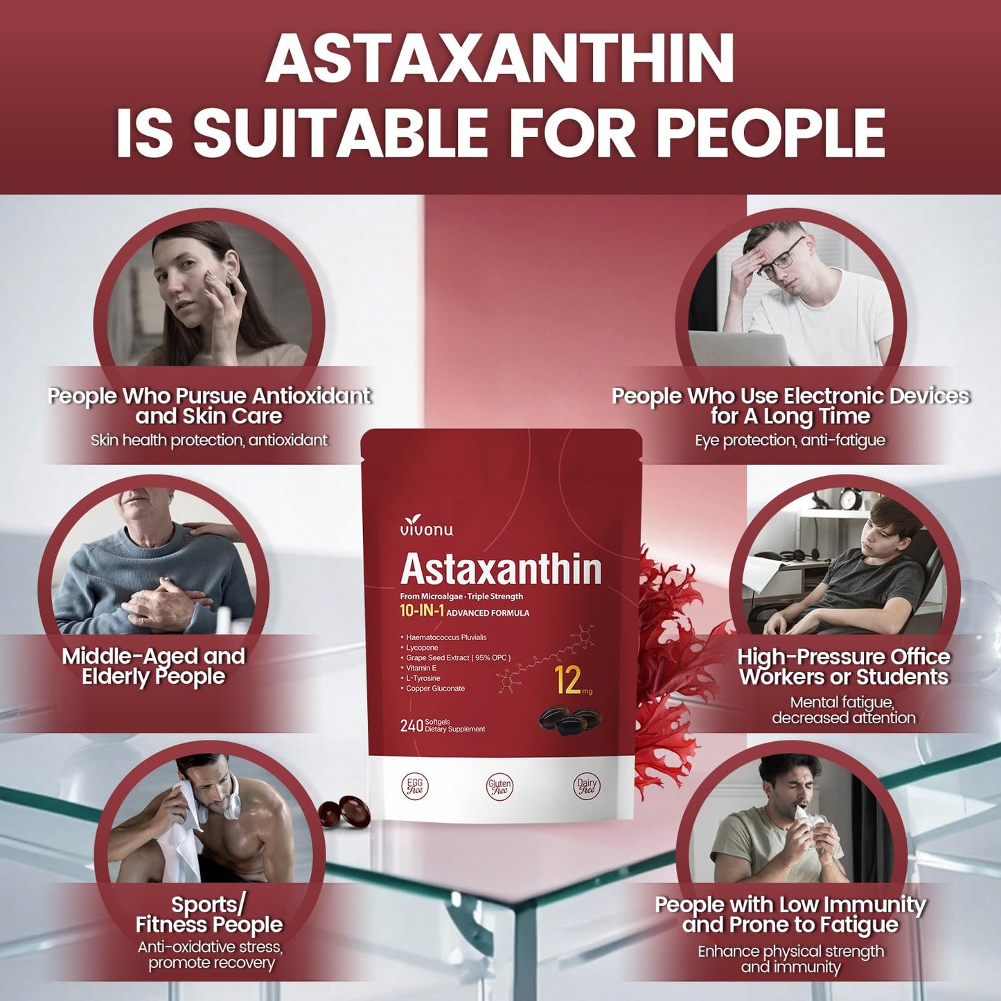 VivoNu Astaxanthin 12mg Softgels, 240 Count
