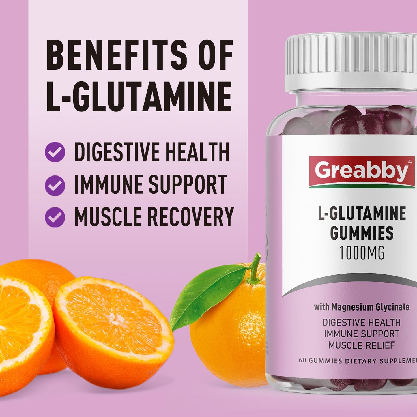 GREABBY L Glutamine 1000mg Gummies, 60 Count