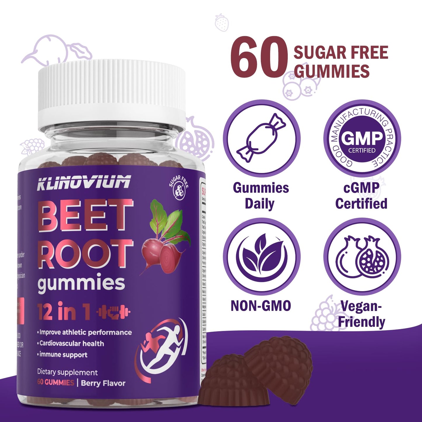Klinovium Nitric Oxide Beet Root Gummies 60 Count