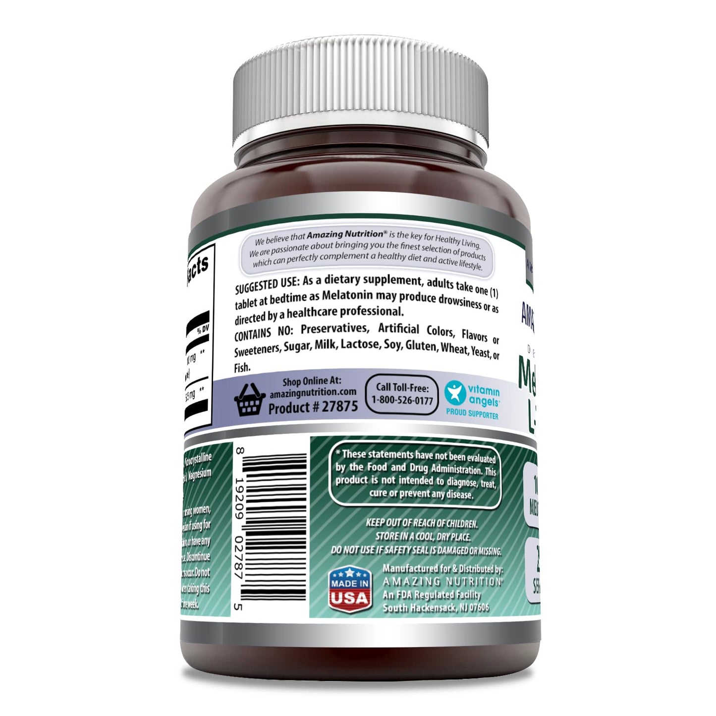Amazing Nutrition Melatonin 10 mg Plus L-Theanine 5.5 mg Supplement Tablet 250 Tablets