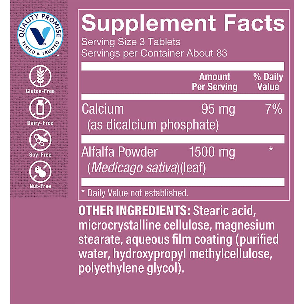 The Vitamin Shoppe Alfalfa 500 Natural Green Food Supplement, Tablets, 250 Tablets