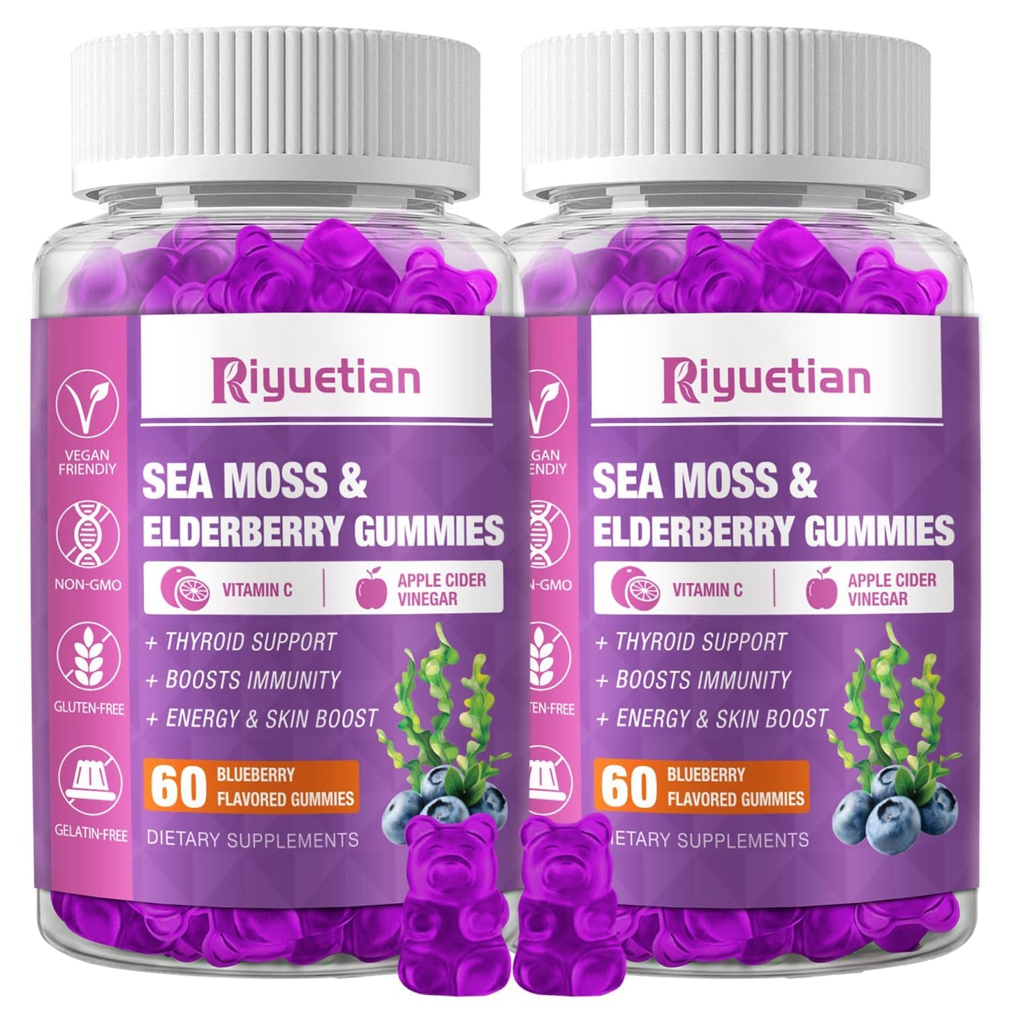 Riyuetian Sea Moss & Elderberry Gummies, 120 Count