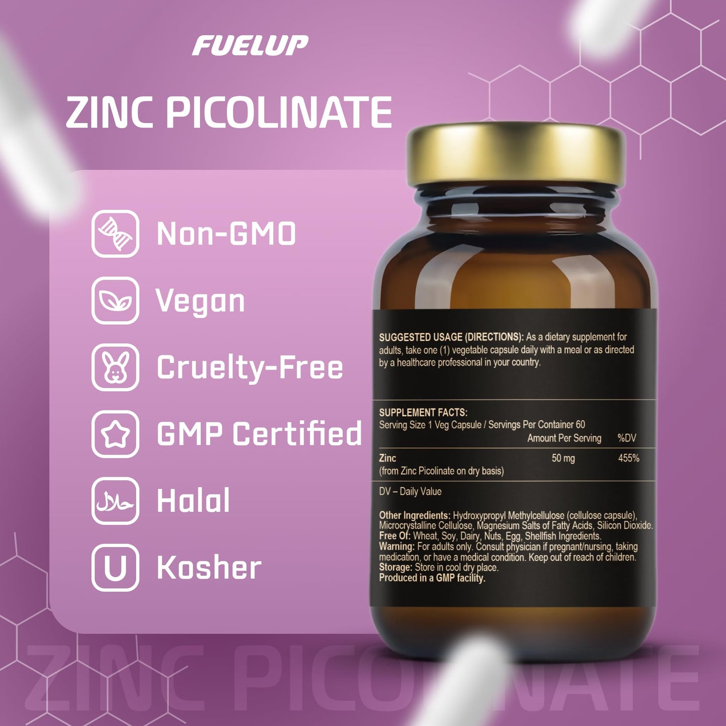 Fuelup Zinc Picolinate 50 mg, 60 Capsules