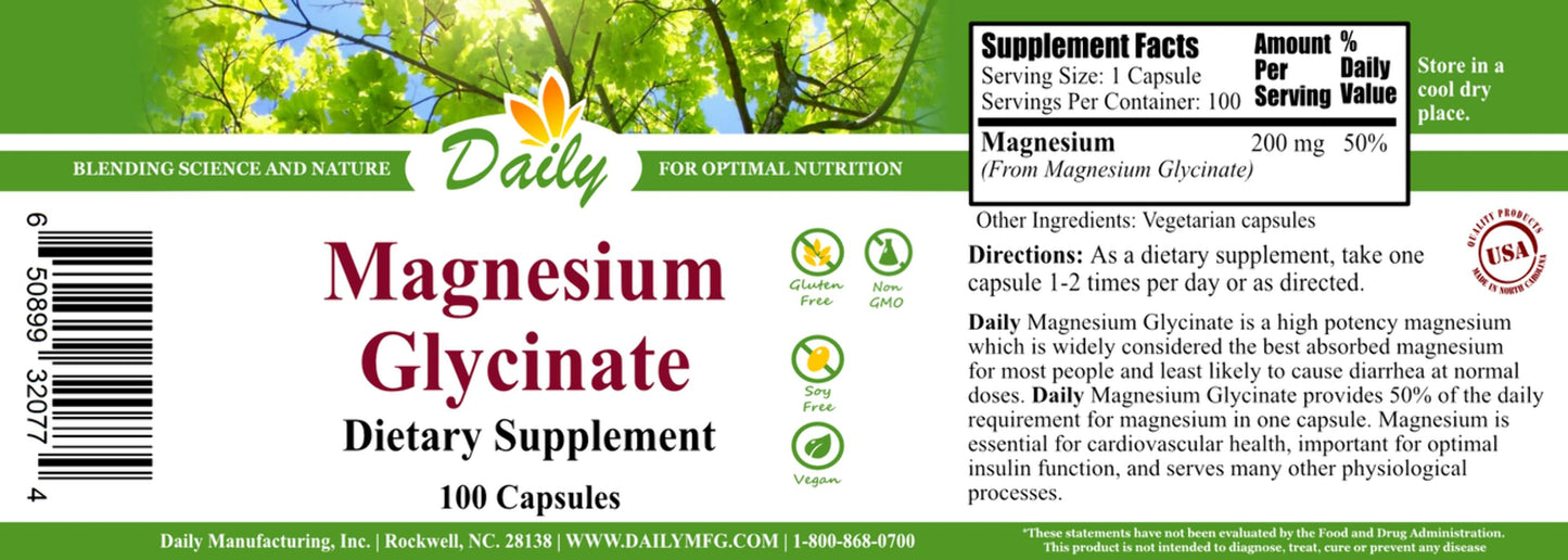Daily Manufacturing Magnesium Glycinate Capsules 100 Count