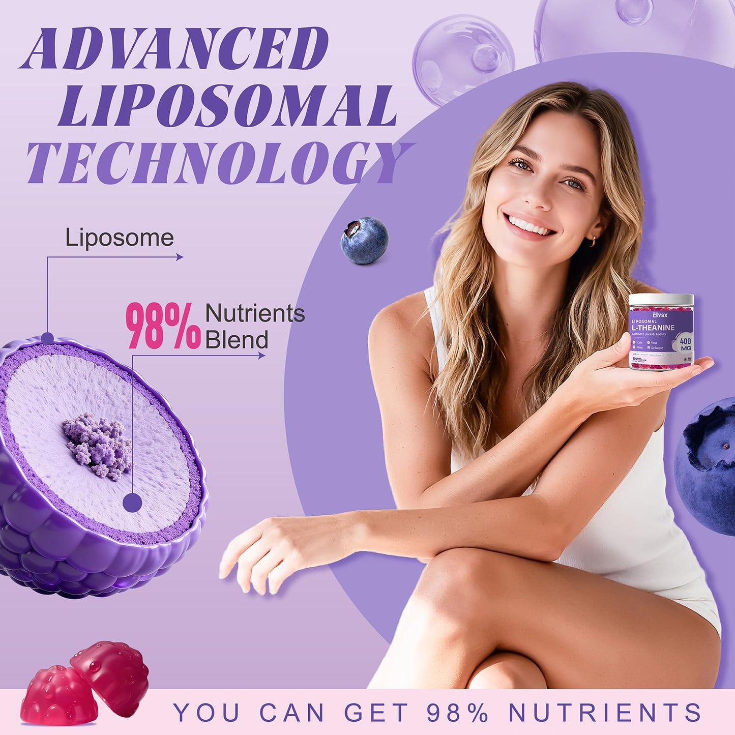 Elysx Liposomal L-Theanine Gummies for Kids & Adults, 60 Count