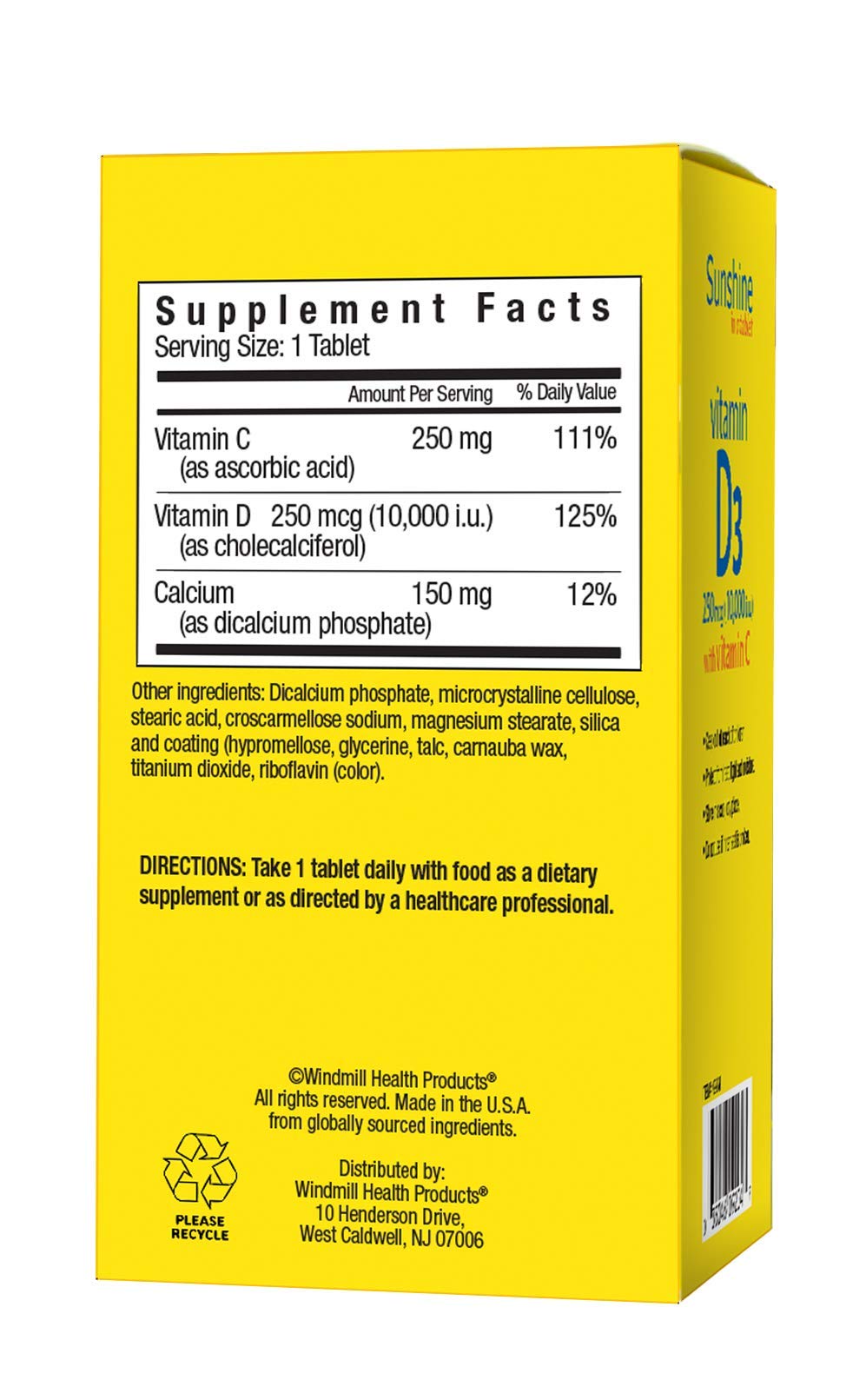 Sunshine Vitamin D 10,000 IU Tablets, 30 Count