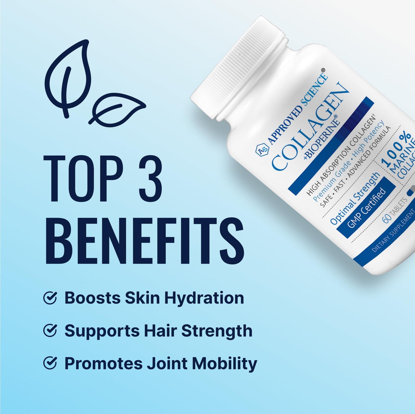 Approved Science Collagen Pills - Absorbable Marine Collagen Types I and III, 360 Tablets