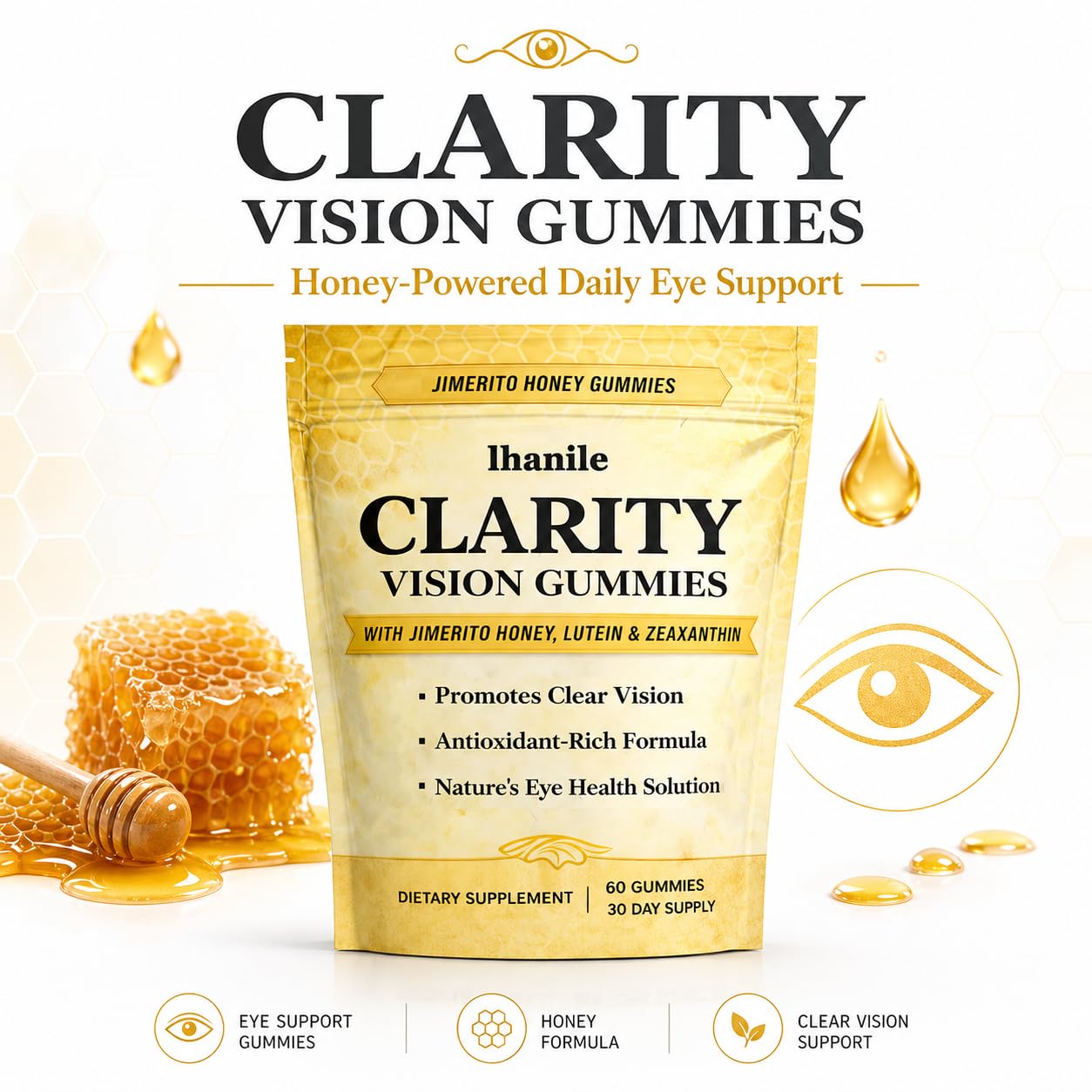 Lhanile Clarity Vision Gummies Chewable, Lutein & Zeaxanthin Blend, 60 Count