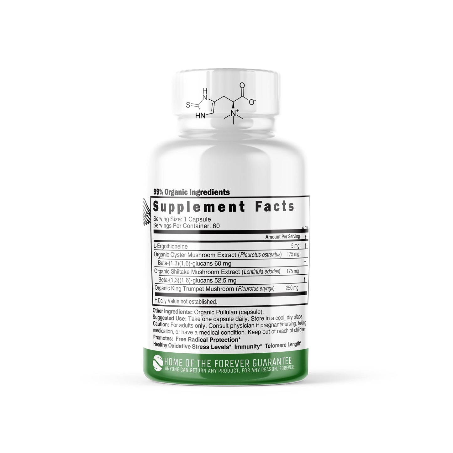 Nature's Fusions Nutri L Ergothioneine Supplements with Organic Mushroom Complex - 5mg & 600mg Mushroom Extracts, Oyster, Shiitake, King Trumpet 600 mg Capsules, 60 Count