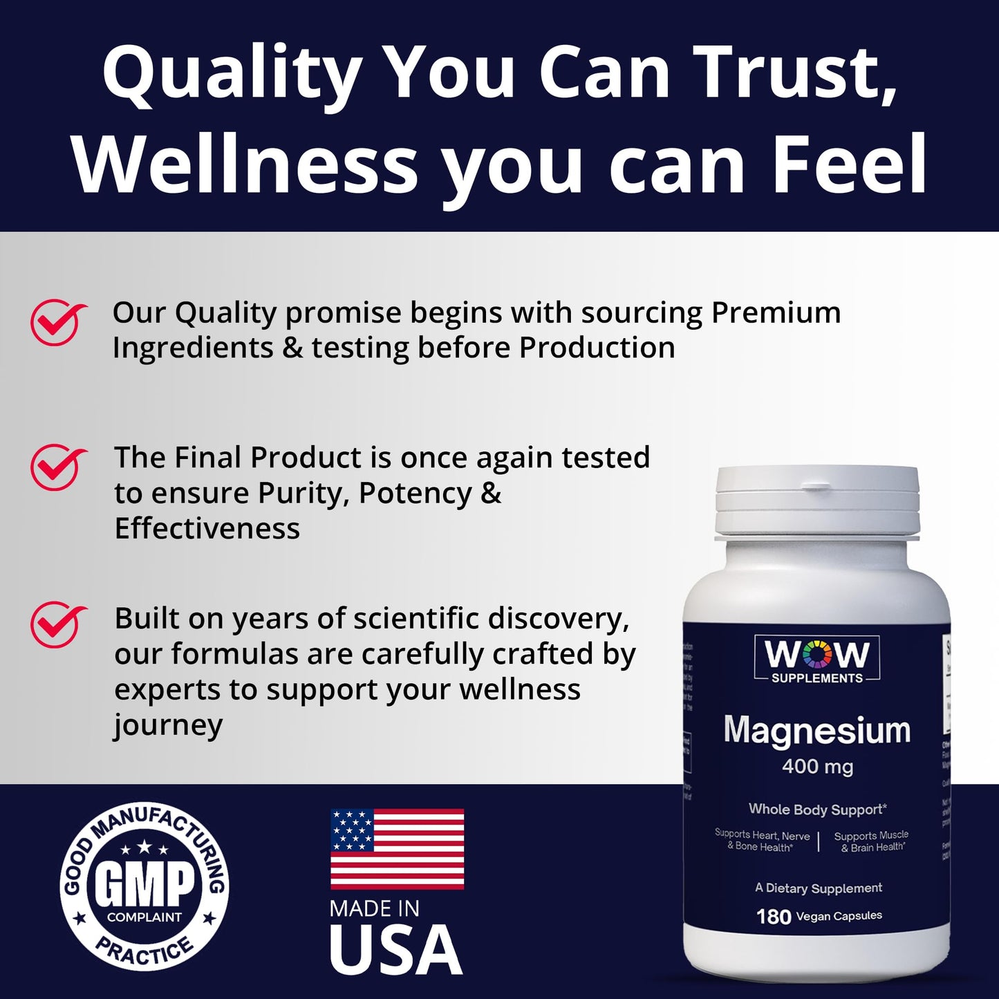 WOW Supplements Magnesium 400 mg Complex Capsule, 180 Capsules
