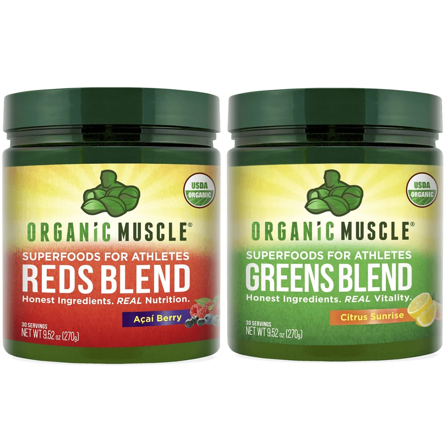 Organic Muscle Vegan Greens and Reds Superfood Powder, 2-Pack