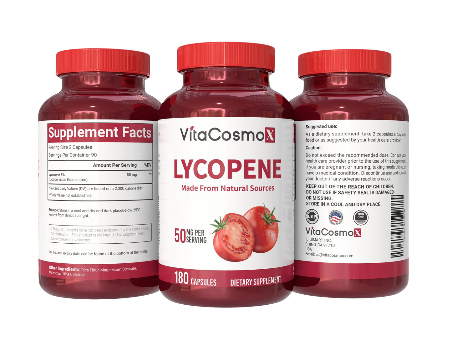 VitaCosmoX Lycopene 50mg Vegan Capsules, 360 Capsules