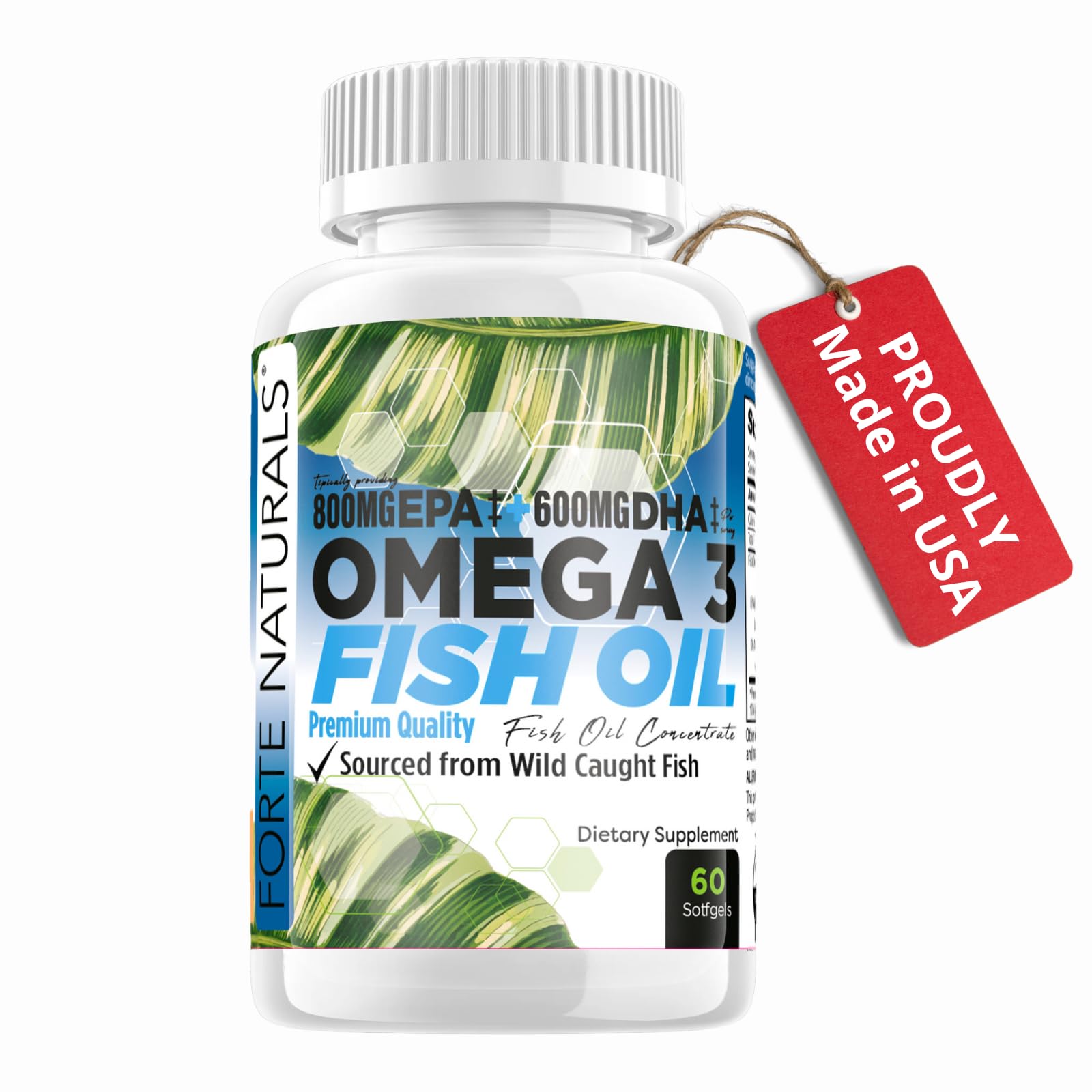 FORTE NATURALS Omega-3 Fish Oil 2000mg High Potency Burpless Non-GMO, 60 Tablets