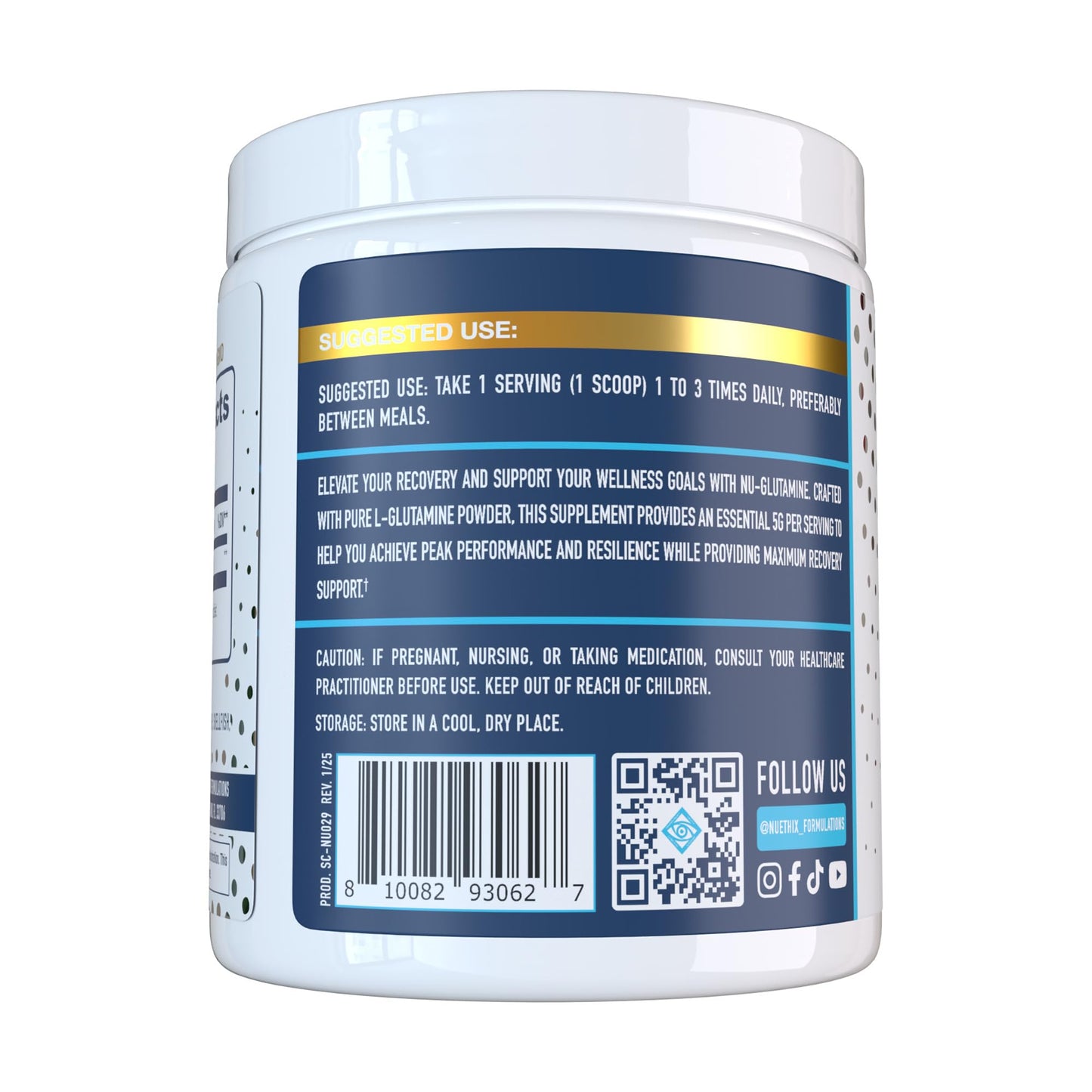 NuEthix Formulations Nu-Glutamine Pure L-Glutamine Powder, 50 Servings