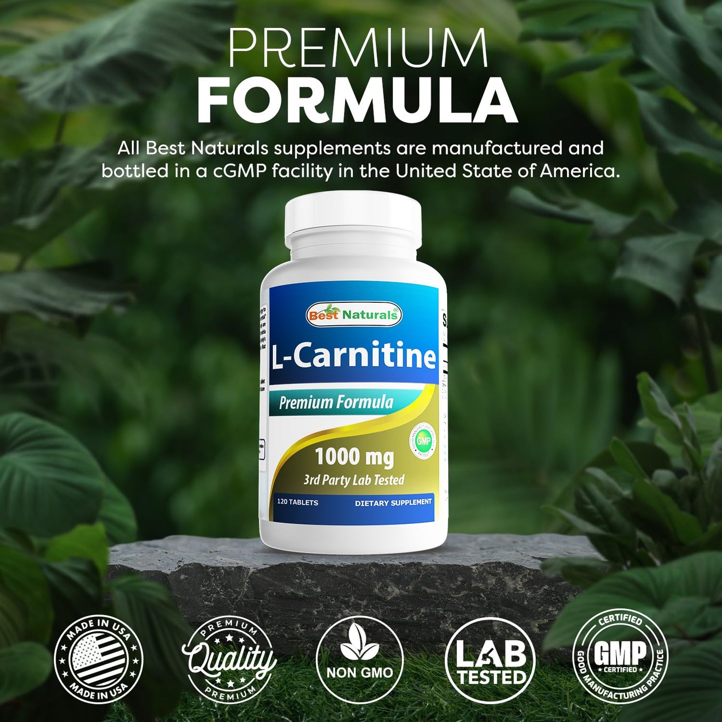 Best Naturals L-Carnitine Fumarate 1000mg Tablets, 120 Count