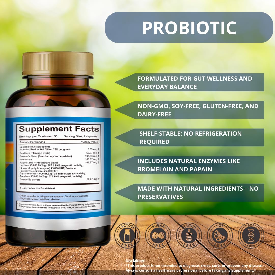 Generic Probiotic Supplement Capsules, 100 Capsules
