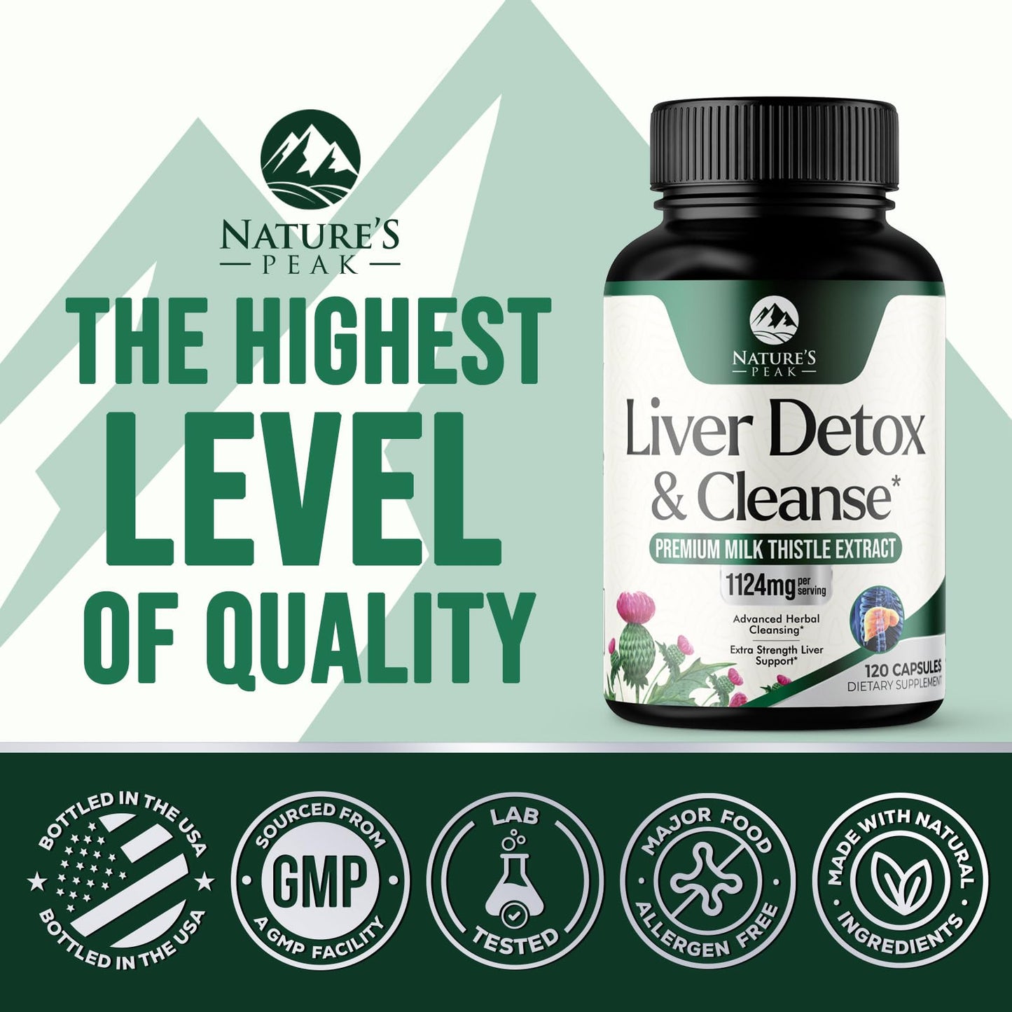 Nature's Peak Liver Cleanse Detox & Repair Milk Thistle Supplement Capsules, 120 Count