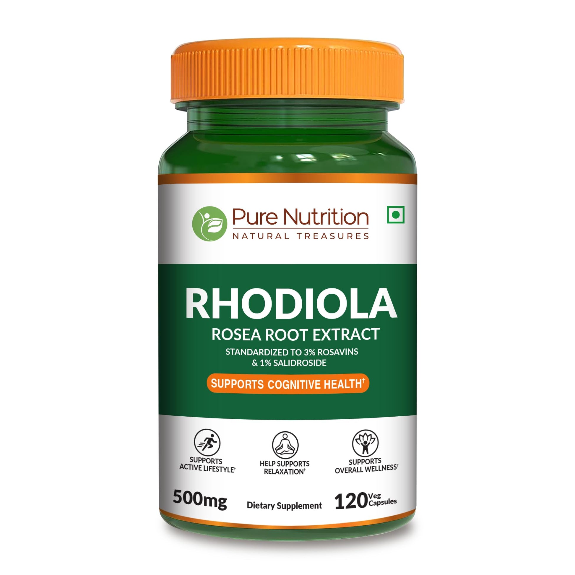 PURE NUTRITION NATURAL TREASURES Rhodiola Rosea Root Extract 500 mg Capsule, 120 Count