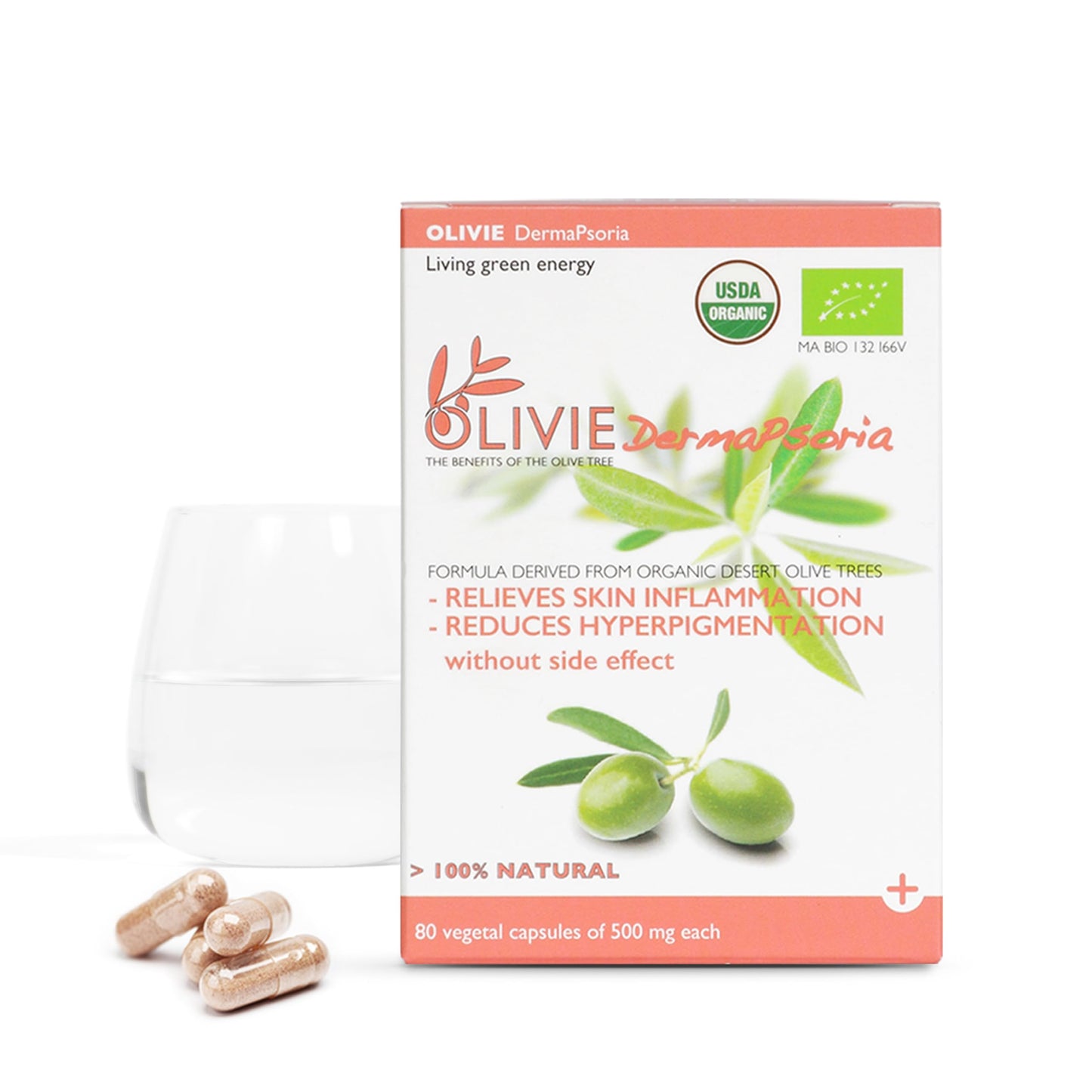 OLIVIE LES BIENFAITS DE L'OLIVIER DERMAPSORIA Organic Olive Leaf Extract Skin Supplement Capsule 80