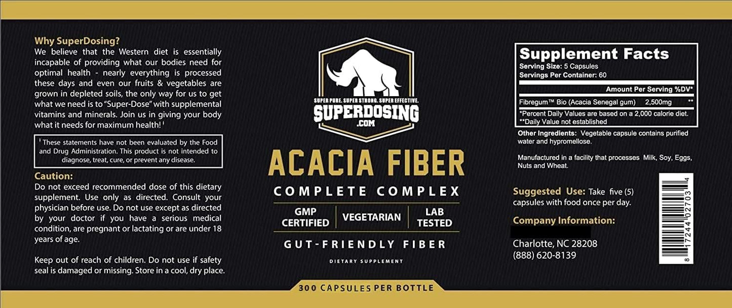 SuperDosing.com Organic Acacia Senegal Fiber Capsules, 600 Capsules