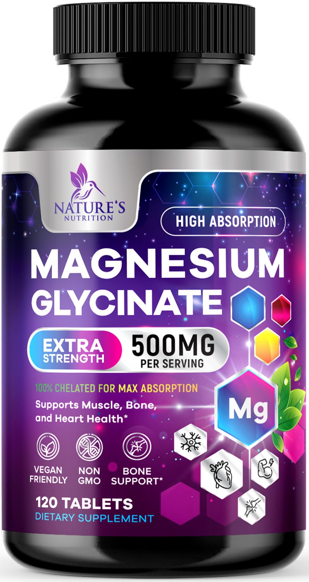 Nature's Nutrition Magnesium Glycinate Supplement 120 Tablets