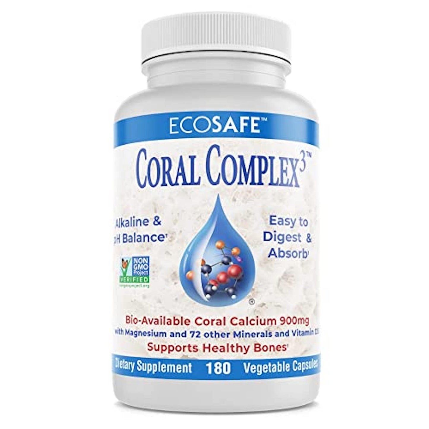 Coral White Coral Complex 3 Calcium Supplement Vitamin D3 & Magnesium Capsules, 180 Count