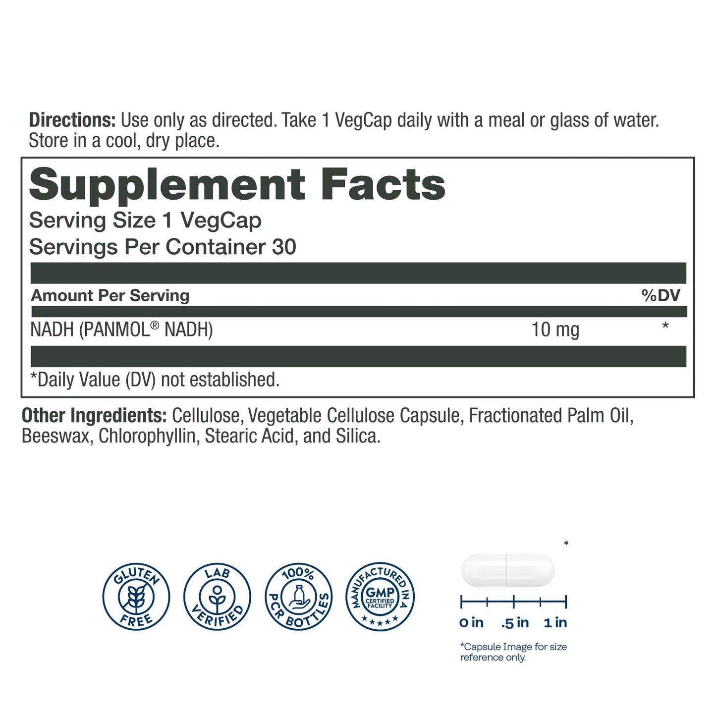 SOLARAY NADH 10 mg - Active Form of Niacin, Reduced NAD Supplement - Cofactor in Cellular Energy Pathways Capsules, 30
