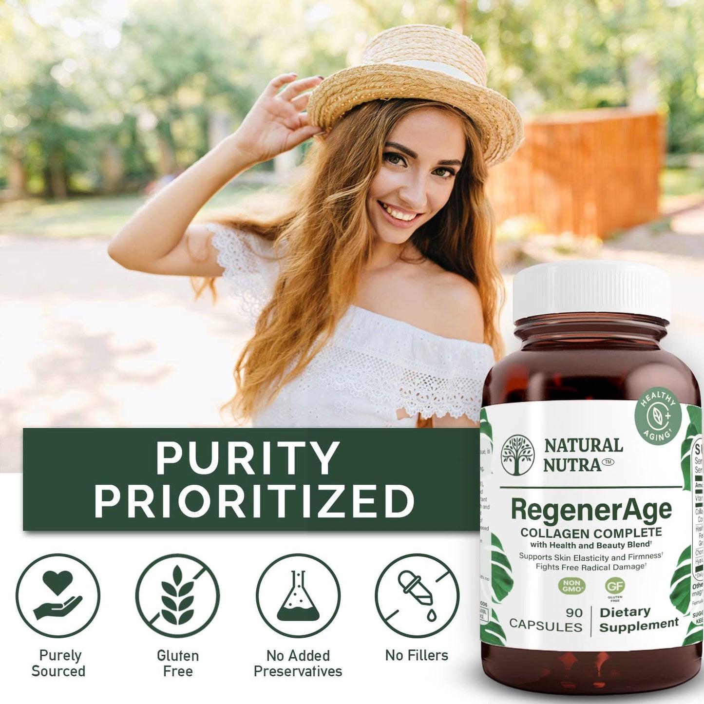 Natural Nutra RegenerAge Complete Supplement for Skin Health with Protein Peptides, 90 Capsules