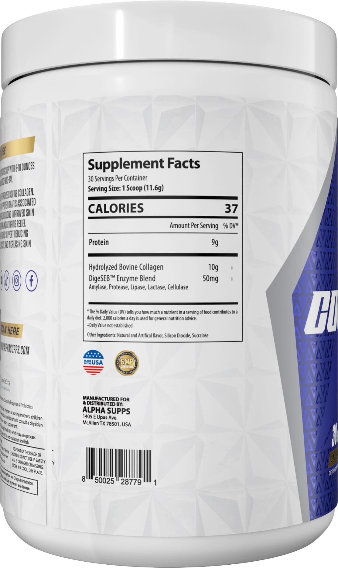Alpha Supps Premium Hydrolyzed Collagen Protein Powder, 13.3 oz