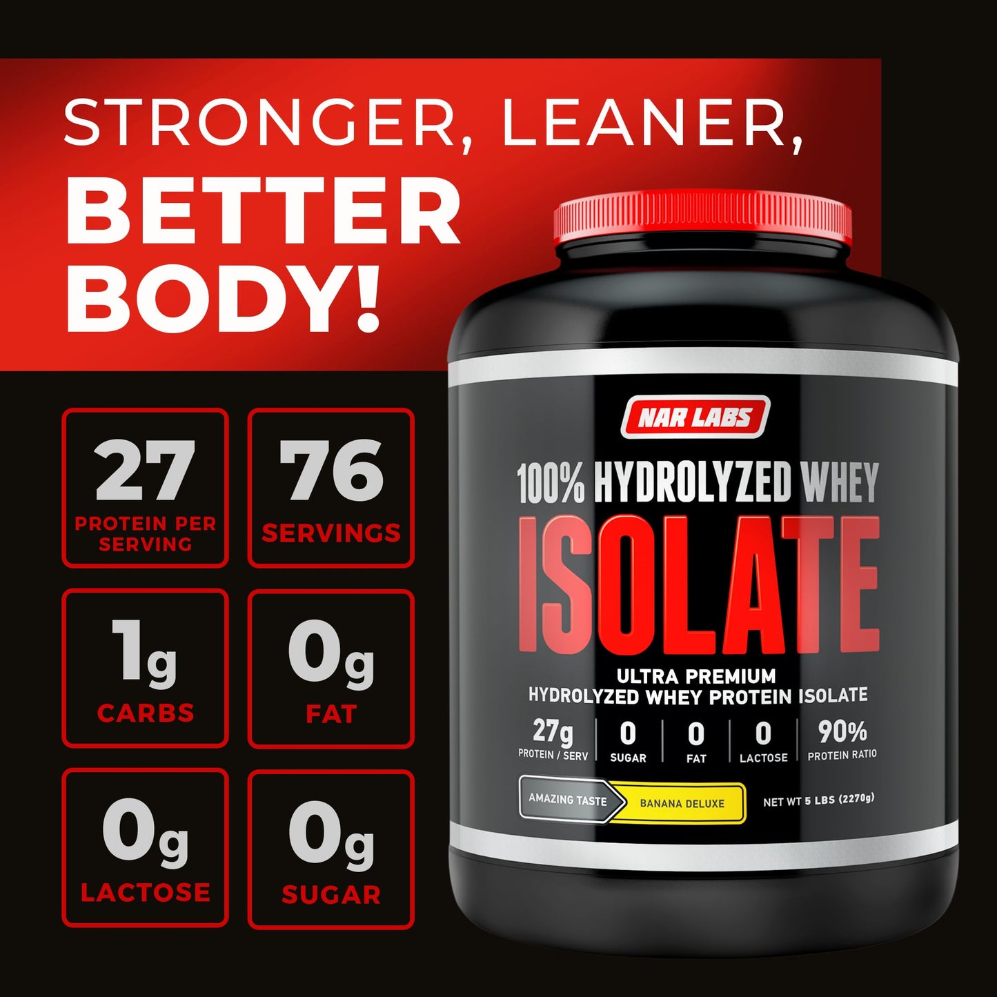 NAR LABS Hydrolyzed Whey Protein Isolate Banana Deluxe Powder 80 Servings