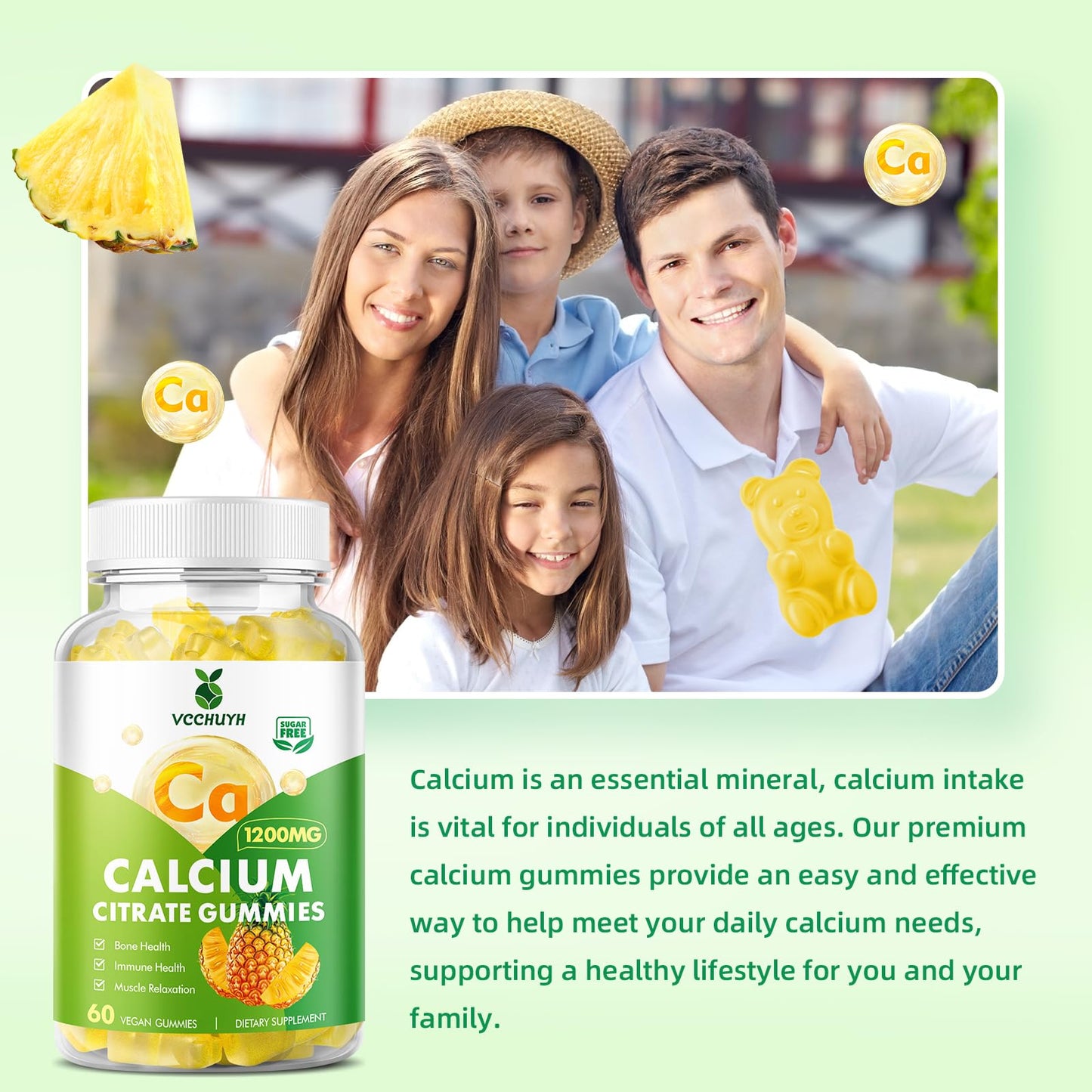 VCCHUYH Calcium Citrate Gummies 1200 mg Gummy 120 Count