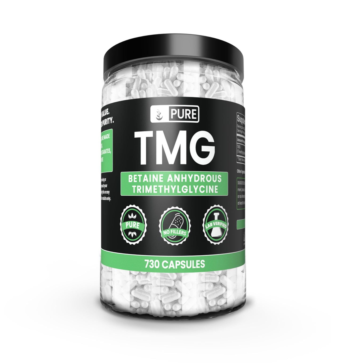 Pure Organic Ingredients TMG Trimethylglycine Betaine Anhydrous, 730 Capsules