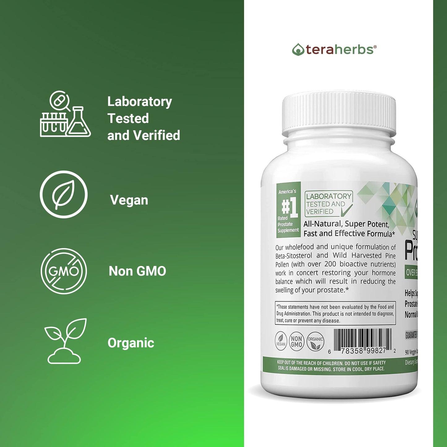 teraherbs Super Prostate 3X - Bladder Control & Support for Enlarged Prostate & Frequent Urination - Prostate Supplements for Men, 90 Capsules