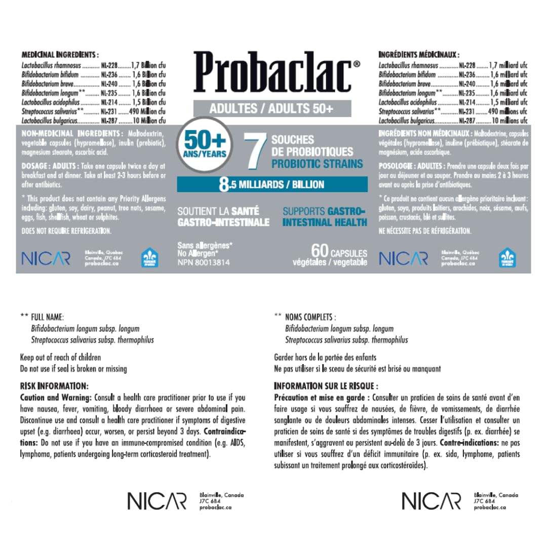 Probaclac Probiotics for 50+ Capsules, 60 Count