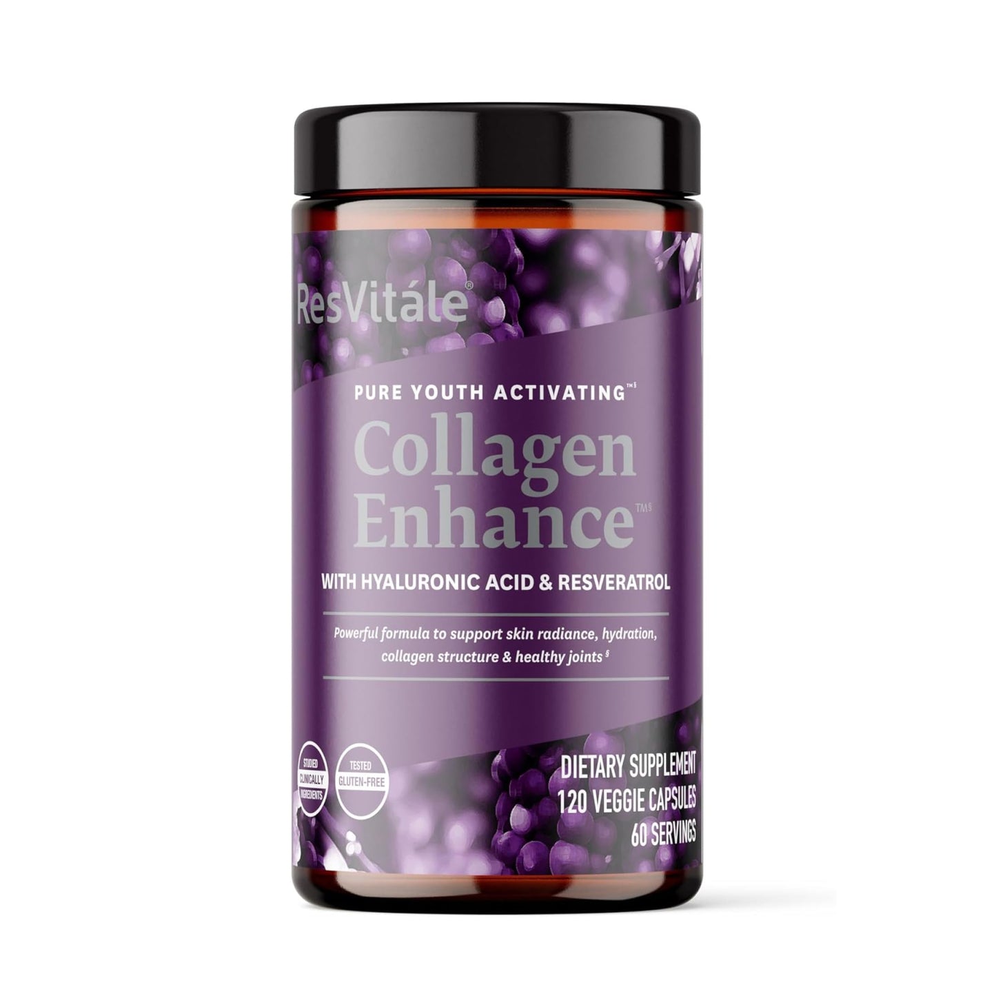 ResVitale Collagen Enhance - Beauty Supplement with Hyaluronic Acid & Resveratrol, 120 Capsules