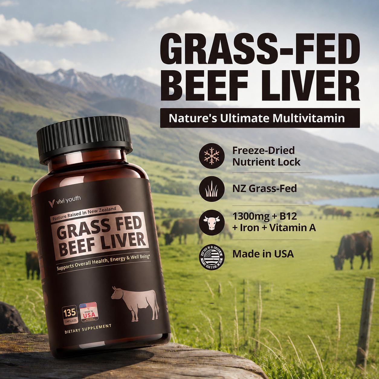 VIVI Youth Grass-Fed Beef Liver Capsule 135 Capsules