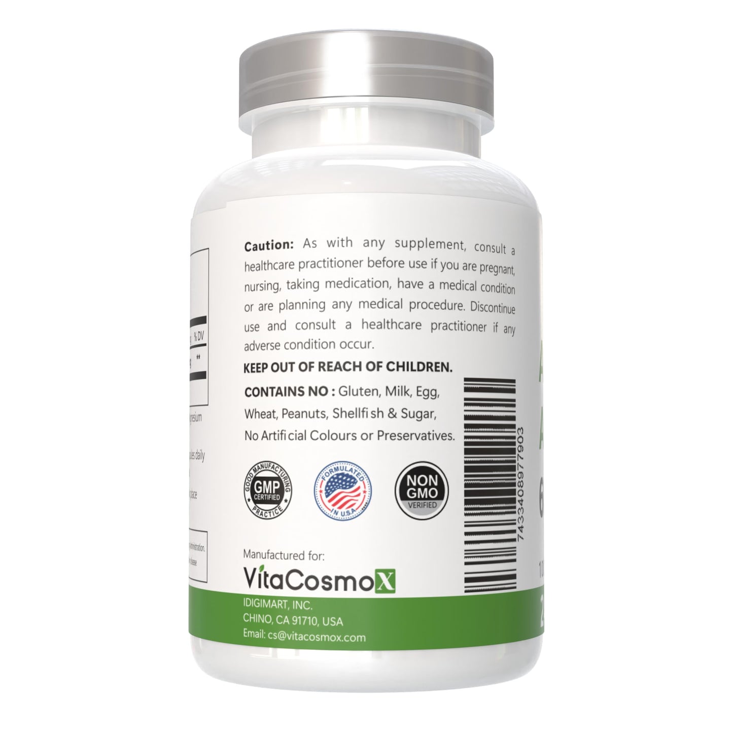 VitaCosmoX Alpha Lipoic Acid Supplement 600 mg per Serving 480 Capsules