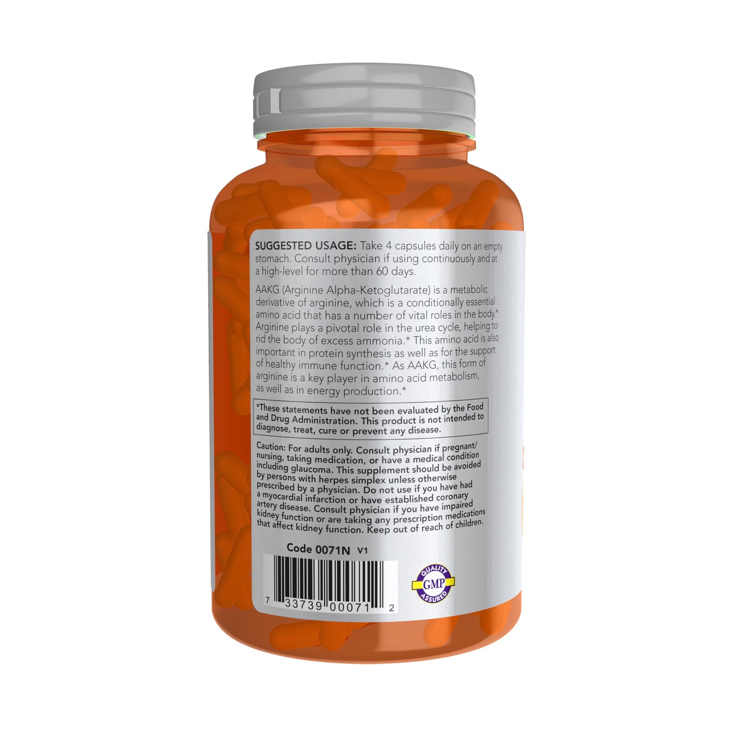 NOW Foods AAKG 2200 Arginine Capsules, 180 Count