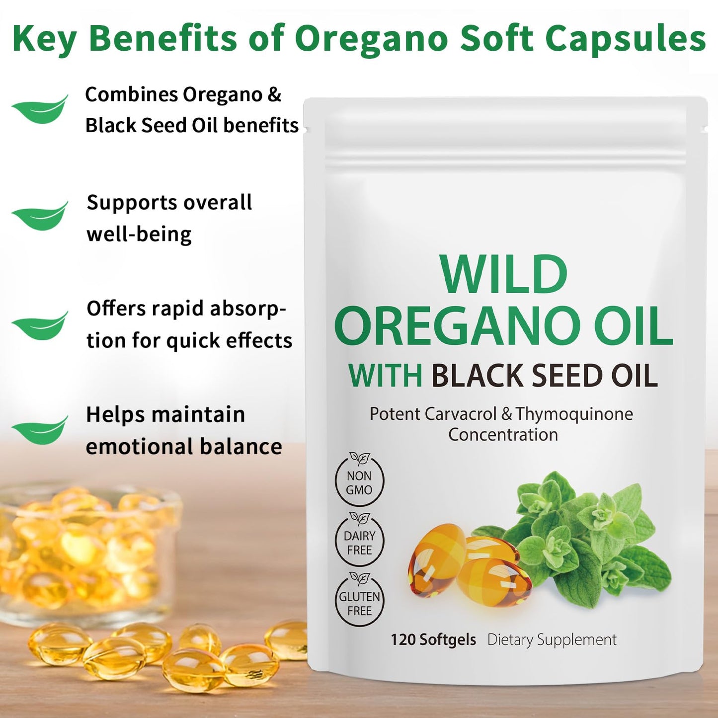 Nyloriaine Oil of Oregano with Black Seed Oil Capsules 120 Count