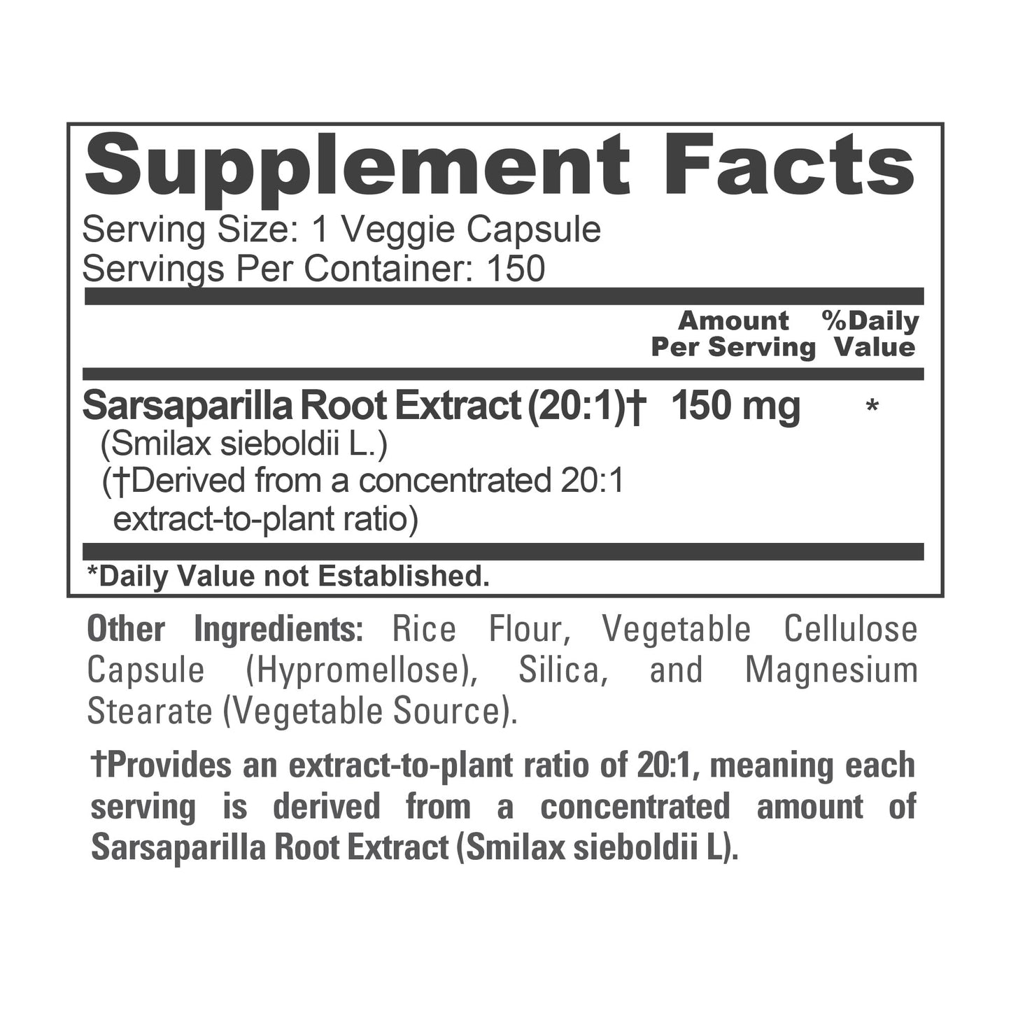 NusaPure Sarsaparilla Root Capsules, 150 Veg Capsules