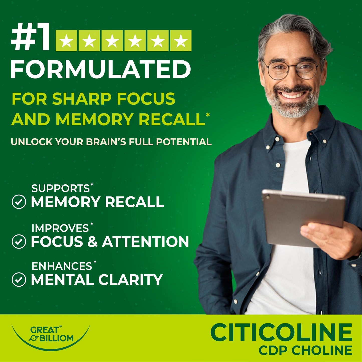 GREAT BILLIOM Citicoline CDP Choline 1000mg Capsule, 90 Count