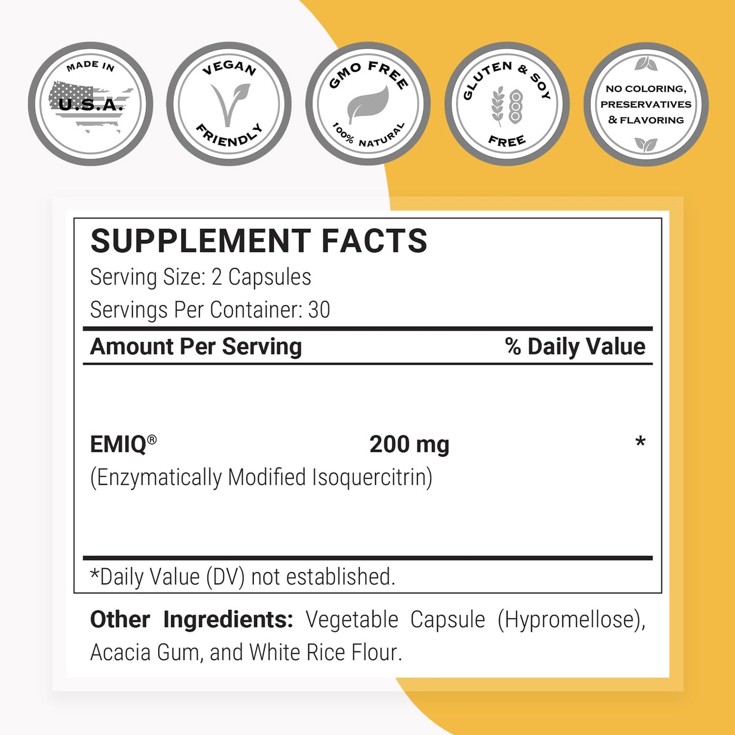 Supersmart Alpha Glycosyl IsoQuercitrin 200mg per Day - Bioactive Quercetin EMIQ - Flavonoid Supplement Capsules 60