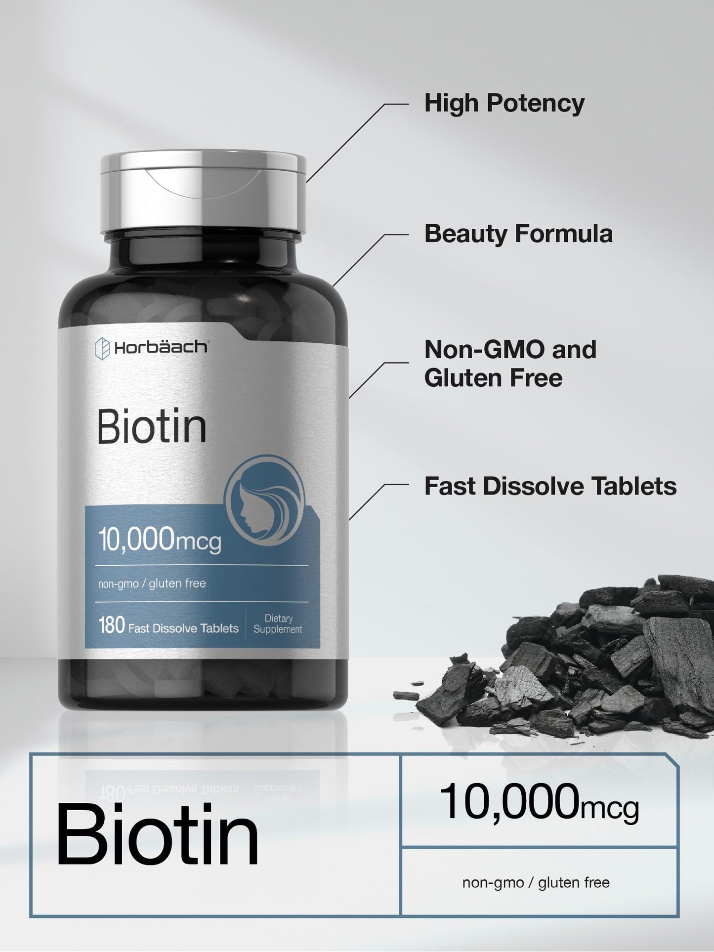 Horbäach Biotin 10000mcg Fast-Dissolve Tablets, 180 Tablets