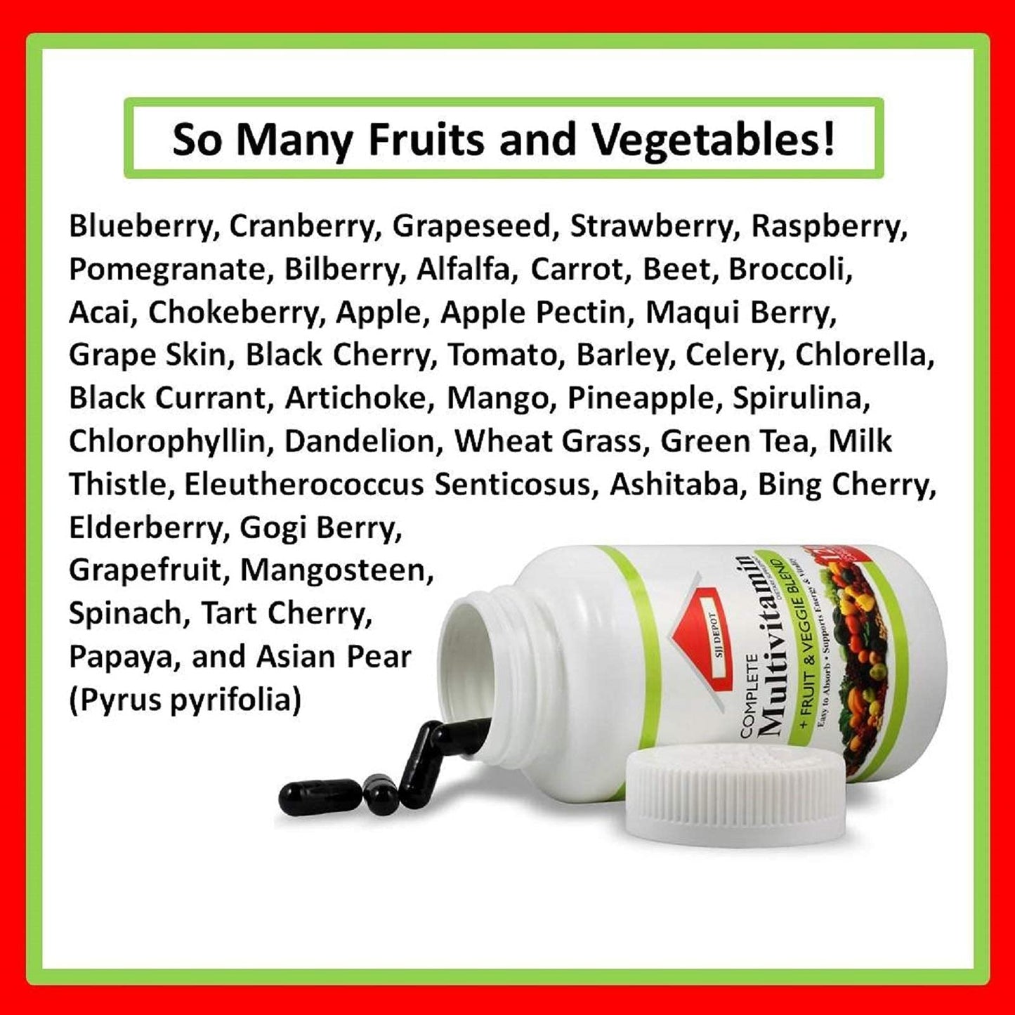 SJJ DEPOT Multivitamin Fruit and Vegetable Capsules, 120 Count