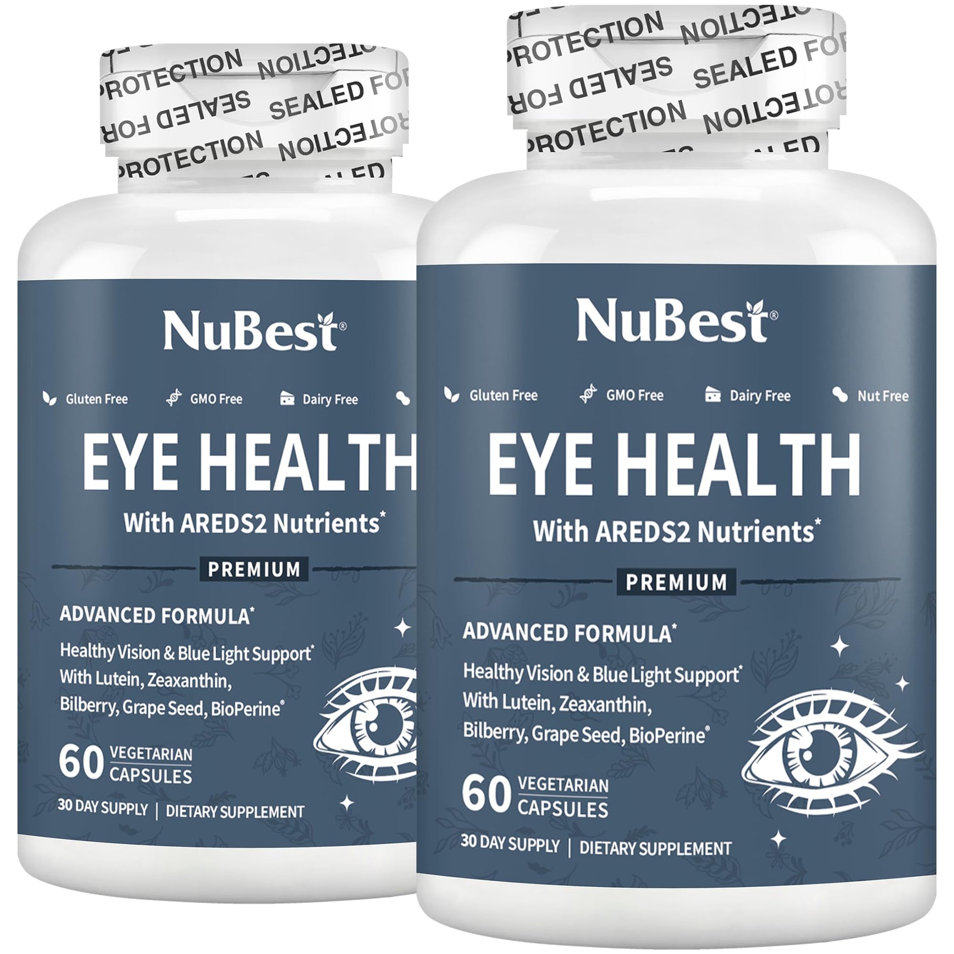 NuBest AREDS 2 Eye Vitamins with Beta Carotene Carrot Powder, 20mg Lutein, 4mg Zeaxanthin, Bilberry, Grape Seed, BioPerine, B-Complex, Multivitamin for Eye Health 120 Capsules